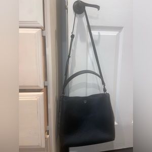 Black leather authentic MCM tote bag with adjustable straps